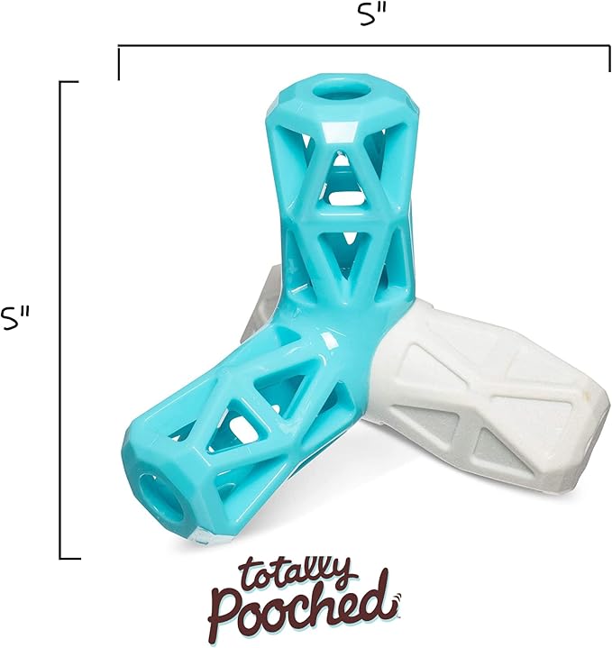 Messy Mutts Totally Pooched Squeak n' Stuff Pyramid | 5” TPR Dog Toy with Squeaker | Made for Tough Chewers | Interactive Treat Puzzle for Dogs | Grey/Teal