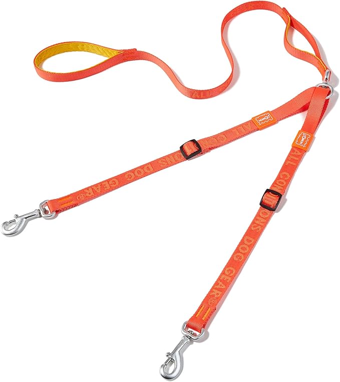HOWGO Double Dog Leash, No Tangle 360° Swivel, Adjustable Two Padded Handles, Double Clip Dog Leash Coupler Splitter for 30~150 lbs Large and Medium Breeds (Orange, 4/5'' x 4.8 FT, Ultralight)