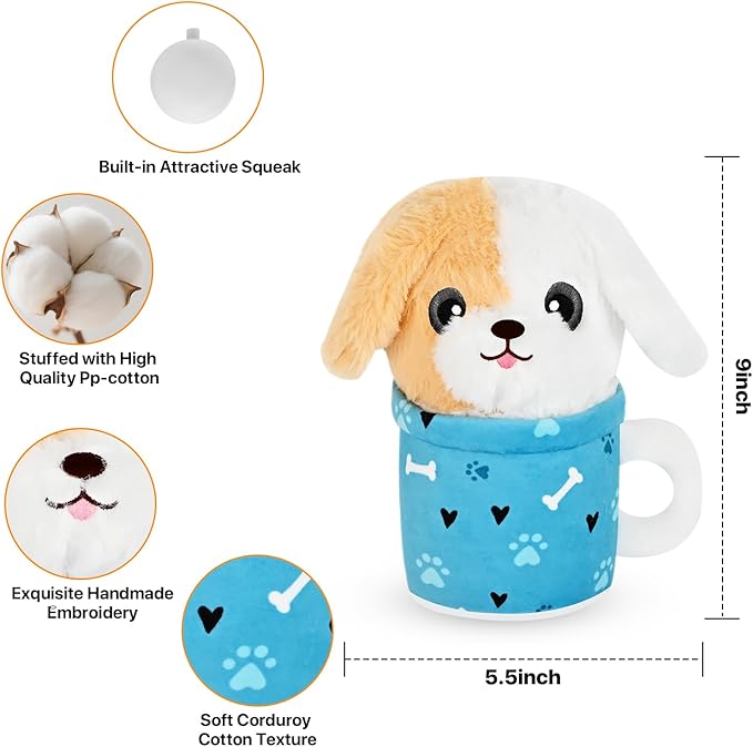 Christmas Dog Toys with Squeaker for Large Breed Interactive Dog Chew Toys for Puppies Small and Large Dogs Puppy Squeaky Dog Training and Reduce Boredom (Cup Puppy