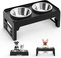 Elevated Dog Bowls for Small Medium Dogs - Adjustable Mess Proof Raised Dog Bowl Stand with 2 Premium 17oz Stainless Steel Food Bowl Dish Feeder Adjusts to 2.6’’- 5.3’’ Non-Slip Black