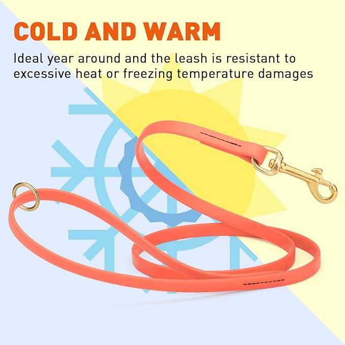 Viper Biothane K9 Working Dog Leash Waterproof Lead for Tracking Training Schutzhund Odor-Proof Long Line with Solid Brass Snap for Puppy Medium and Large Dogs 4ft, Coral