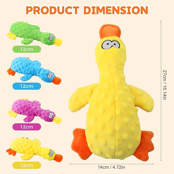 Dog Toys for Aggressive Chewers, 2026 Upgraded Duck Indestructible Dog Toys, Squeaky Plush Dog Puppy Chew Toys for Boredom Relief, Cute Yellow Duckling Plush for Playtime (Blue)