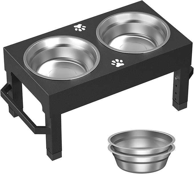 Elevated Dog Bowls, 4 Height Adjustable Raised Bowl Stand with 2 Stainless Steel 7" Food Feeder Bowls for Small Medium and Large Dogs