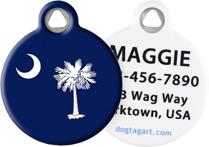 Dog Tag Art South Carolina State Flag Personalized United States Flags Pet ID Tag for Dogs and Cats, Silent Dog Tag with Personalized Identification Information - Large 1.25" Diameter