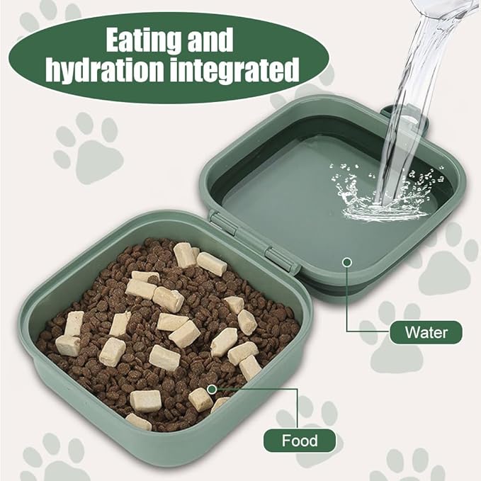 DONGKER 2 in 1 Collapsible Dog Bowl,400ml Travel Dog Food Bowl with Lid & Nylon Lanyard for Dogs Cats Walking Hiking Camping Traveling