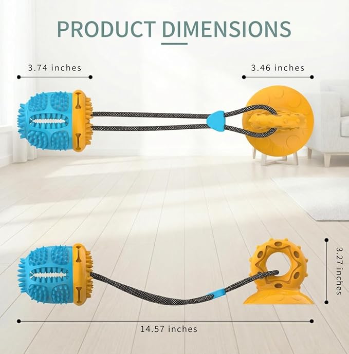 Chew Toy for Dogs, Toys Tug of War with Suction Cup, Dog Puzzle Treat Food Dispensing Ball Toy for Small Medium Large Dog Teeth Cleaning Ball
