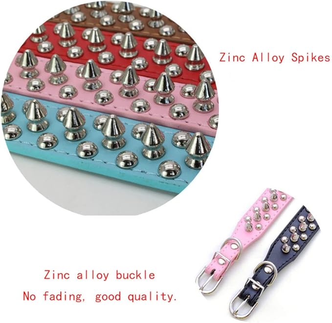 Red Small Spiked Dog Collar, Girl's Spike Puppy Collars Leather Mushrooms Rivet Female Studded Cat Collars Adjustable for Kitten XXS XS Medium Large Dogs, S