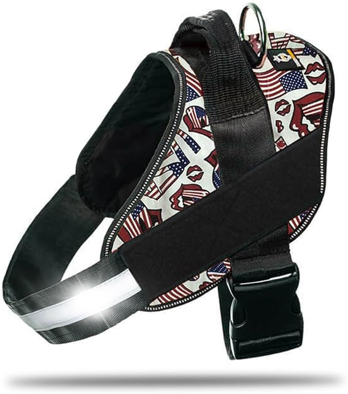 Non Pull Dog Harness with Patch Panels and Handle, Adjustable, Reflective, No Choke, Heavy Duty Easy On Service Dog Vest Harnesses for Medium Large Small Sized Dogs - USA, L