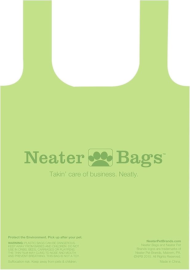 Neater Pet Brands Neater Bags Dog Waste Bag, No Rolls - Dog Poop Bags Dispense One at a Time, Doggie Poop Bag with Easy-Tie Handles, Dispenser Attaches to Any Leash (210 Count, Black Diamond Print)