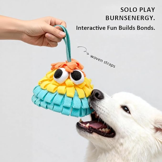 Squeaky Dog Snuffle Toy, Interactive Hide and Seek Food Puzzle for Boredom Relief, Slow Eating & Mental Enrichment, Monster Snuffle Ball for Small Dogs(Orange-Yellow-Blue)