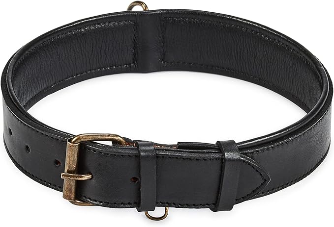Real Leather Dog Collar Padded Soft Interiors with Premium Vintage Look Handcrafted Heavy Duty with Tag Ring for Small Medium and Large Pets (X-Large (1.75" Wide for 20" - 24" Neck), Black)