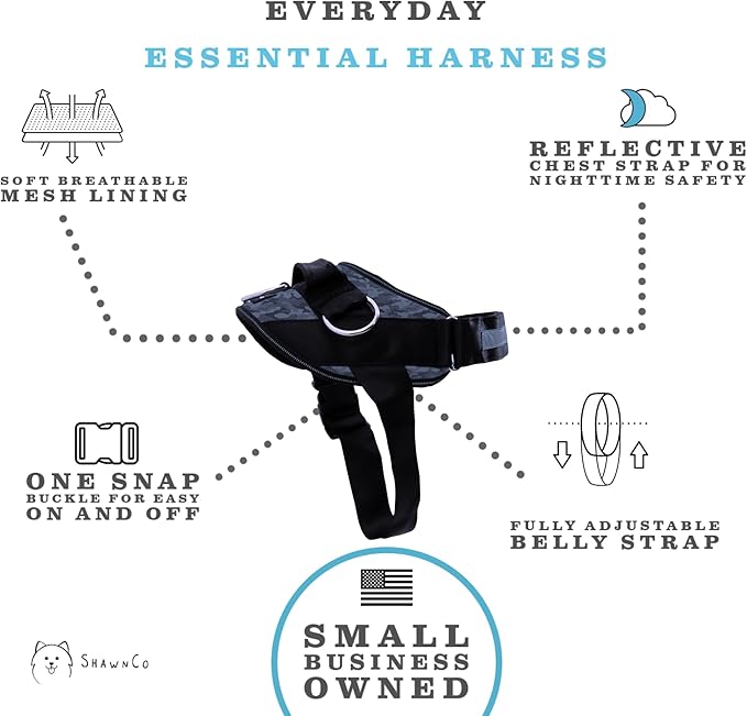 ShawnCo Essential Dog Harness, No-Pull Pet Vest with 3 Leash Clips, No Choke, Reflective, Adjustable and Padded, for Easy Walking and Training for Small, Medium and Large Dogs (Dark Camo, XS)