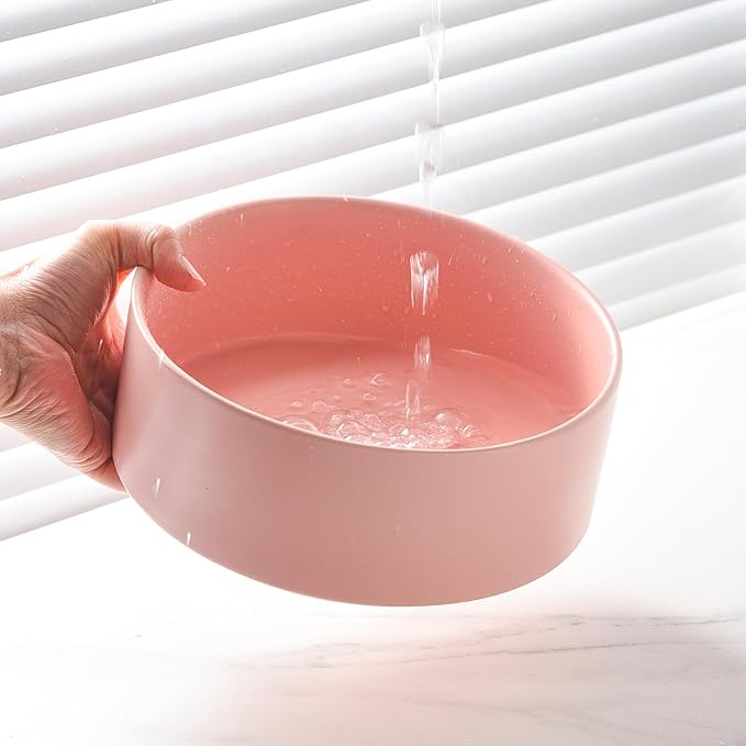 6'' Ceramic Raised Dog Bowl - 30Oz Dog Food & Water Bowl with Elevated Non-Slip Bamboo Stand, Dishwasher & Microwave Safe, Anti Vomiting Heavy Duty Pet Bowl for Small and Medium Dogs, Pink