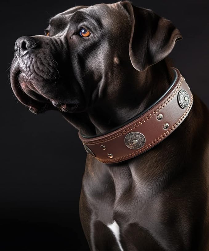 Leather Dog Collar, 2 inches Wide Heavy Duty Genuine Leather Collars, Handmade, Soft, and Luxury, Eye-catching Best Choice for Large and Medium Breed Dogs 18.5-22.5 in