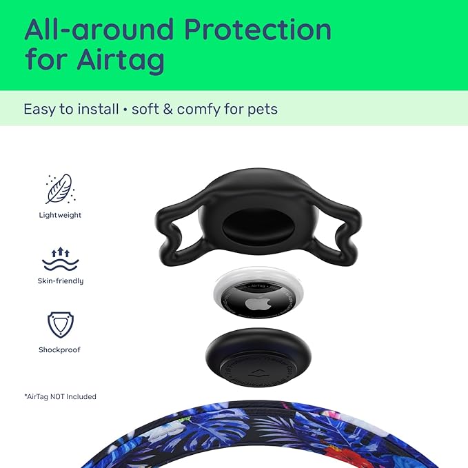 WhoseID Airtag Dog Collar,with Waterproof airtag Holder，Original Stylish Cute Pattern Design.QR Code ID Buckle，Comfortable Soft Cotton for Small Medium Large Dogs