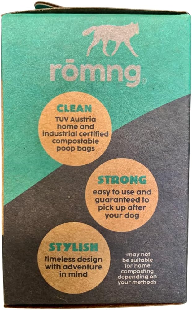 Compostable Dog Poop Bags, Plant-Based, TUV Certified, Unscented, Leak-Proof, 6 Rolls, 90 Bags, Black
