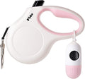 Fida Retractable Dog Leash with Dispenser and Poop Bags, 16 ft Pet Walking Leash for Large Dog up to 110 lbs, Anti-Slip Handle, Tangle Free, Reflective Nylon Tape (L, White)