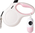 Fida Retractable Dog Leash with Dispenser and Poop Bags, 16 ft Pet Walking Leash for Medium Dog or Cat up to 44 lbs, Anti-Slip Handle, Tangle Free, Reflective Nylon Tape (M, White)