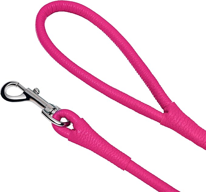 OOPSDOGGY Rolled Leather Dog Lead 6ft Heavy Duty Training Leash for Small Medium Large Dogs & Puppy Black Brown Red (Pink, Large)