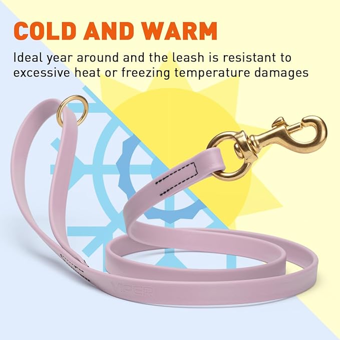 Viper Biothane K9 Working Dog Leash Waterproof Lead for Tracking Training Schutzhund Odor-Proof Long Line with Solid Brass Snap for Puppy Medium and Large Dogs 6ft, Pastel Purple