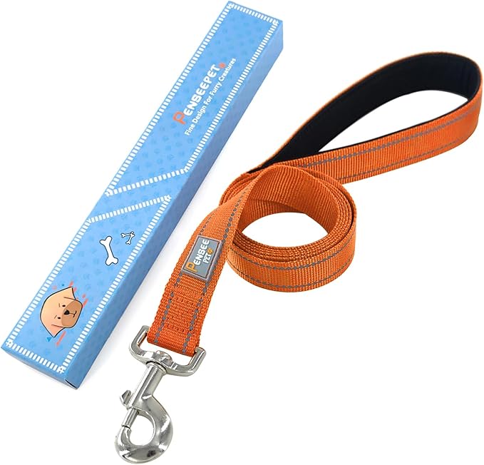 Reflective Dog Leash 6 FT Padded Handle Nylon Dogs Leashes for Large Dogs Orange