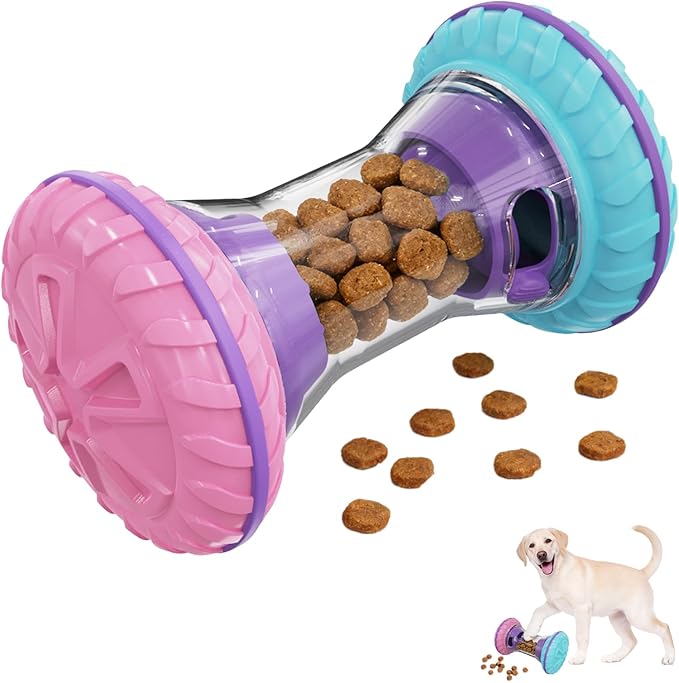 MateeyLife Interactive Dog Roller Puzzle Toy, Durable Dumbbell Dog Toys to Keep Them Busy | Adjustable Treat Dispensing Dog Toys, Slow Feeder & Silent Rolling for Apartment, Rose