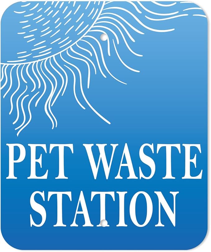 DISPENSE-ART™ collection "Rolling Hills - Blue" - Custom UV printed design on rust-proof aluminum 7' dog waste station with 400 dog waste roll bags