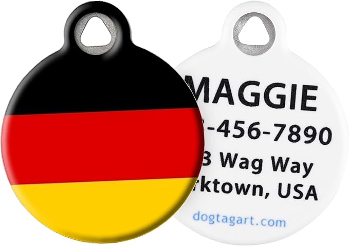 Dog Tag Art German Flag Personalized Pet ID Tag for Dogs and Cats, Silent Flag of Germany Dog Tag with Customized Identification Information - Large 1.25" Diameter