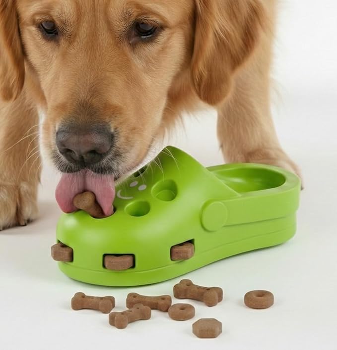 Clog Large Treat Toy for Dogs Puzzle Enrichment Shoe – Natural Rubber Chew Toy – Durable, Interactive Cognitive Feeder – Eco-Friendly, Non-Toxic & Dishwasher Safe – Green