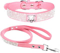 Cute Dazzling Sparkling Elegant Fancy Soft Suede Leather Bling Rhinestone Crystal Jeweled Pet Cat Dog Puppy Collar Dog Leash Combo Set (M(Neck 12.5-15"), Pink-5)