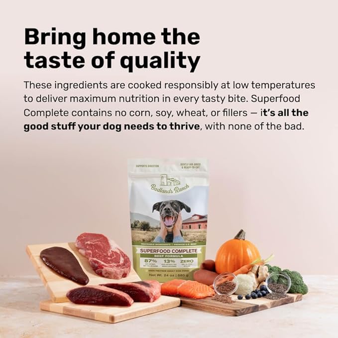 BADLANDS RANCH by Katherine Heigl – Superfood Complete Air-Dried Beef Dog Food – High Protein with Superfoods for Daily Wellness & Consistent Nutrition – 64 oz (Pack of 2)