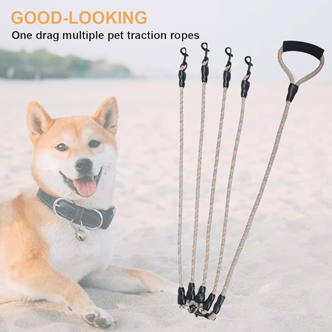 Dual Dog Leash 360° Tangle-Free - Reflective Heavy Duty, Comfortable Handle for Small/Medium/Large Dogs, Support Multiple Rope Addition (Orange 1, Four Leashes)