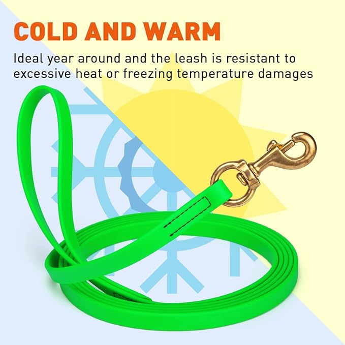 Viper K9 Biothane Working Dog Leash Waterproof Lead for Tracking Training Schutzhund Dog Sport & Search - Odor-Proof Long Line with Solid Brass Snap for Puppy Medium Large 5/8" x 10ft Tropical Green