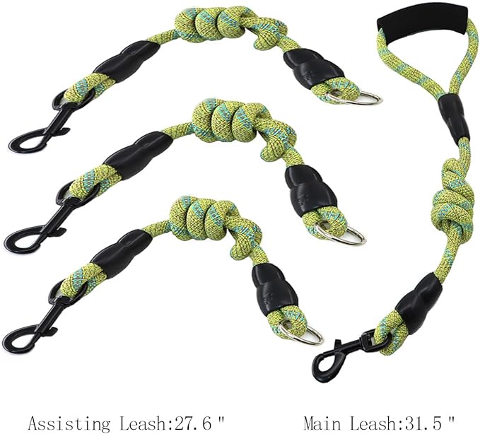 3 Dog Leash - Padded Handle, 360° Swivel Multiple Dog Leash No Tangle, Lead for Medium Large Dogs, Walking & Training Double Dogs (Green Blue)