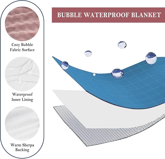 Waterproof Blanket for Bed Couch Sofa Car, Soft Leakproof Dog Blanket with 3D Bubble Pattern, Reversible Water Proof Pet Blankets for Dogs Cats Puppies (50"x60", Dusty Pink)