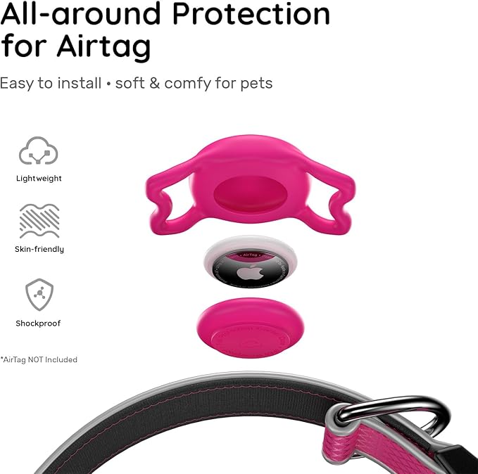 Reflective Dog Collar with Waterproof air tagholder & Anti-Lost QR Code | Ultra-Durable | Soft Padded | Safety Locking Buckle | Fit Large Dogs (Rose Red L(15.7"-23.6"))