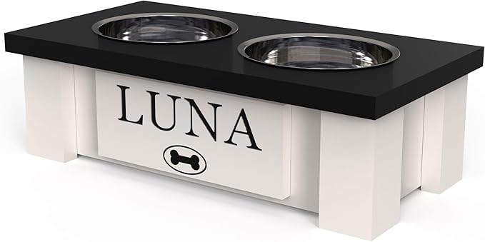 GTW Personalized Elevated Dog Bowl Stand for Large, Medium, Small, X-Small Dogs - Stainless Steel Food and Water Bowls - Raised Dog Dish with Internal Storage (X-Small, Black)
