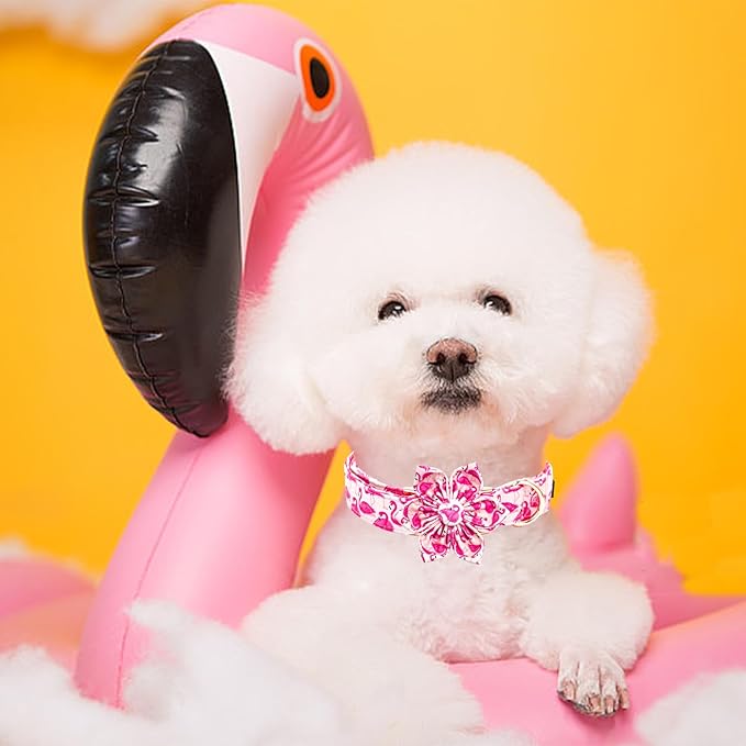 Elegant little tail Dog Collar- Cute Pink Dog Collar with Flower for Small Dogs, Female Adjustable Cotton Summer Pet Flower Puppy Collars for Small Medium Large Dogs