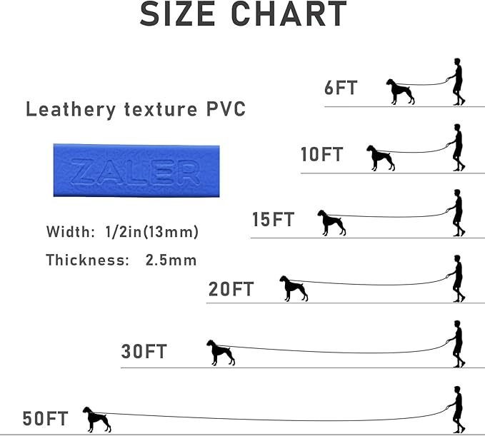 ZALER Long Dog Leash Waterproof Training Leashes 50ft 30ft 20ft 15ft 10ft 6ft, Odor Proof Recall Long Line Lead with Aviation Aluminum Carabiner Clip for Small, Medium, Large Dogs (50FT, Blue)