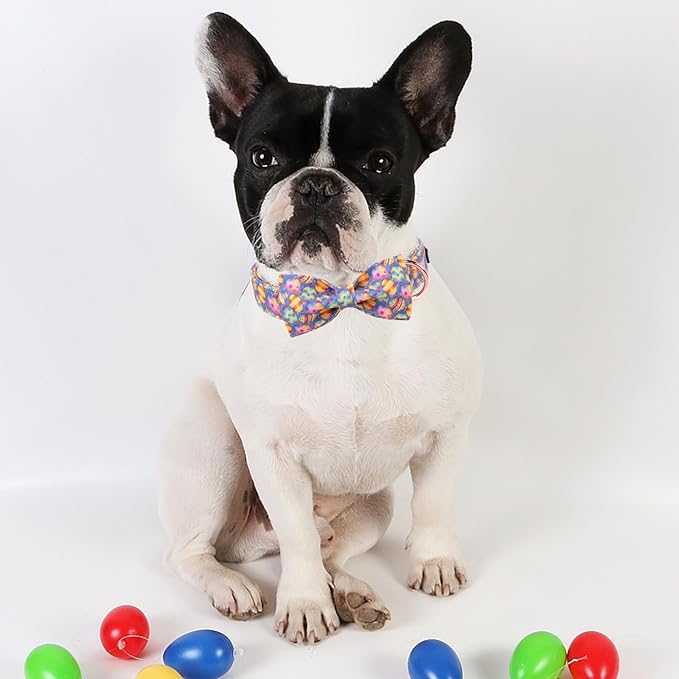 ARING PET Easter Dog Collar, Cute Purple Easter Eggs Pet Collars with Bow Tie for Puppy Small Medium Large Dogs-S