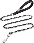 Dog Leash Chew Proof, Chain Leash Anti Chew Dog Leash for Large Dogs Heavy Duty, Indestructible Metal Leash Anti Bite Chain Link with Woven Cord Soft Padded Handle (Black, 4FT)