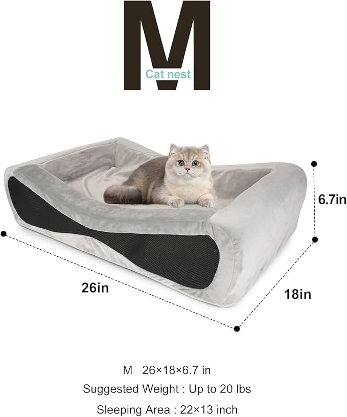 NPET Memory Foam Pet Beds for Small Medium Dogs, Orthopedic Dog Beds with Sides, Cat Bed Mat with Washable Removable Cover, 26x18x6.7 inches