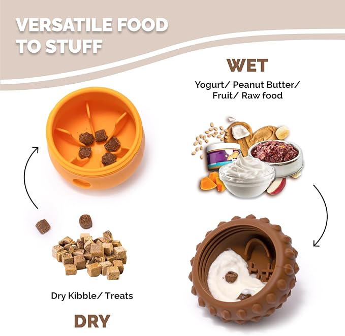 POPUPJOYS Interactive Treat Dispensing Dog Toys for Mental Stimulation & Healthy Eating | Enrichment Treat Toy with Detachable Lid for All Dog Sizes | Food-Grade Silicone, Dishwasher Safe (Brown)