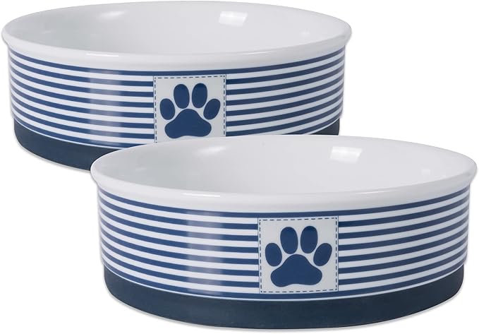 Bone Dry Paw & Patch Ceramic Pet Collection, Large Set, 7.5x2.4", Nautical Blue, (Pack of 2)