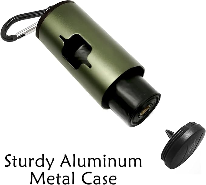 Aluminum Dog Poop Bags Holder with Carabiner Metal Pet Waste Bags Dispenser with Hook and Loop Fastener and Elastic Cord to Carry Used Bags (Olive Green, 1 Holder 15 Bags)