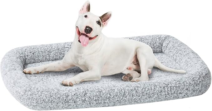 Friends Forever Bolster Dog Crate Mat 36 Inch, Washable Dog Crate Bed, Sherpa Fleece, Nova Grey