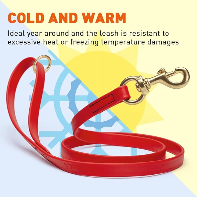 Viper Biothane K9 Working Dog Leash Waterproof Lead for Tracking Training Schutzhund Odor-Proof Long Line with Solid Brass Snap for Puppy Medium and Large Dogs 6ft, Cherry Red