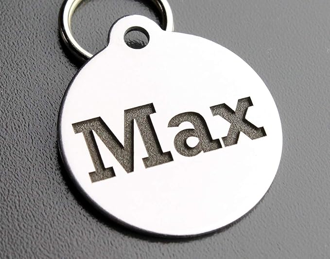 Stainless Steel Custom DEEP Engraved Pet ID Tags Personalized Front/Back Dog Tags for Dogs and Cats - Round 1-1/4"x1-1/8 (2-Side Engraving)
