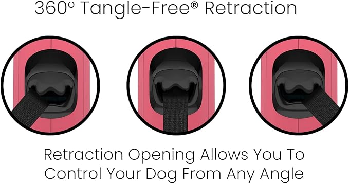 TUG Monochrome 360° Tangle-Free Retractable Dog Leash | 16 ft Strong Nylon Tape (Medium, Pink)