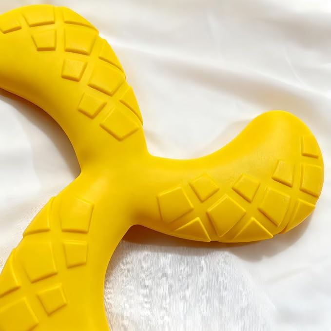 Ultra Durable Tri-Prong Dog Chew Toy for Teeth Cleaning - Non-Toxic Rubber Interactive Tug of War & Fetch Toy for Medium & Large Dogs(Yellow)